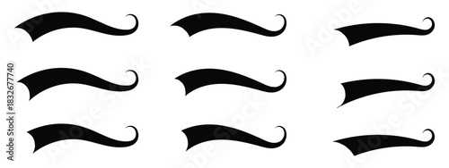 Swoosh and swash tails line and flat collection. Swooshes text tail for baseball design.. Sport logo typography elements. perfect for underline text design element. Retro baseball swoosh. EPS 10. 