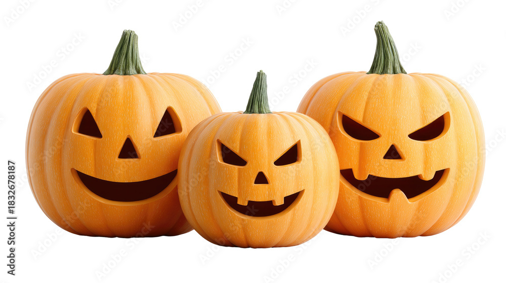 Obraz premium Trio of Carved Pumpkins with Halloween Faces for Spooky Decor