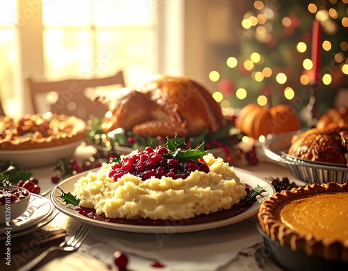 Delicious Holiday Dinner with Roast Turkey and Festive Table Setting