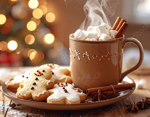 Warm Hot Chocolate with Marshmallows in Cozy Holiday Setting