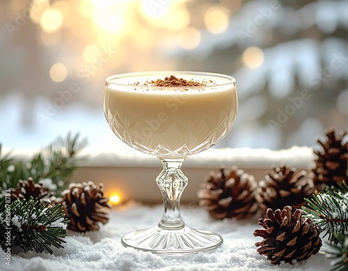 Creamy Holiday Eggnog Served in Elegant Crystal Glass