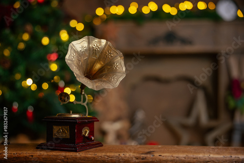 Beautifully illuminated Christmas decoration with sparkling lights, Christmas trees, stars, teddy bears and presents.	

