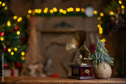 Beautifully illuminated Christmas decoration with sparkling lights, Christmas trees, stars, teddy bears and presents.	
