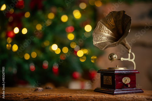 Beautifully illuminated Christmas decoration with sparkling lights, Christmas trees, stars, teddy bears and presents.	
