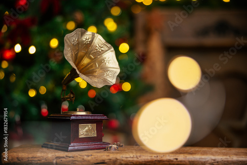 Beautifully illuminated Christmas decoration with sparkling lights, Christmas trees, stars, teddy bears and presents.	
