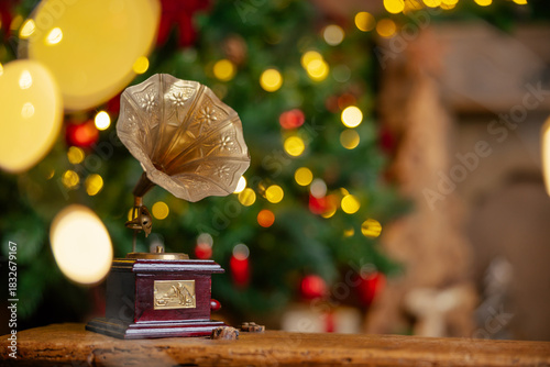 Beautifully illuminated Christmas decoration with sparkling lights, Christmas trees, stars, teddy bears and presents.	
