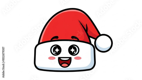 Cute cartoon santa hat character with a happy excited expression and rosy cheeks perfect for christmas and holiday designs