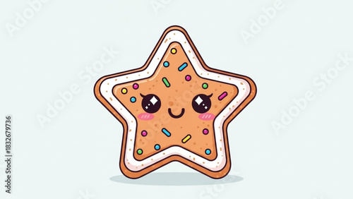Adorable kawaii star shaped cookie with colorful sprinkles and a happy face perfect for children s designs and sweet treats