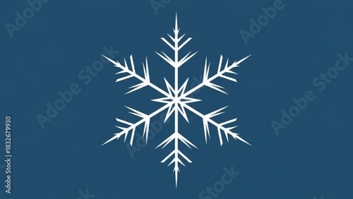 A single stylized white snowflake with sharp geometric arms is centered against a deep blue background representing winter and cold weather