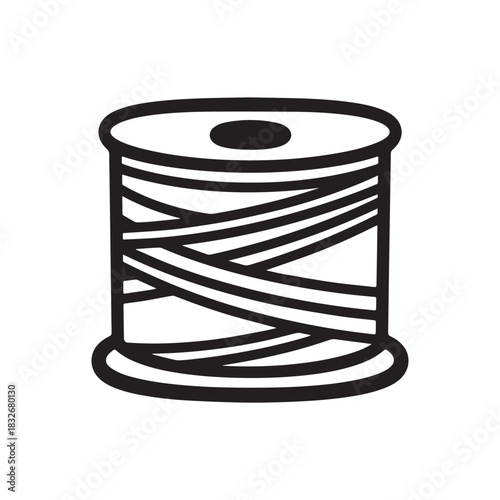  Black and White Wire Spool Icon, Simple Industrial or Craft Symbol.
