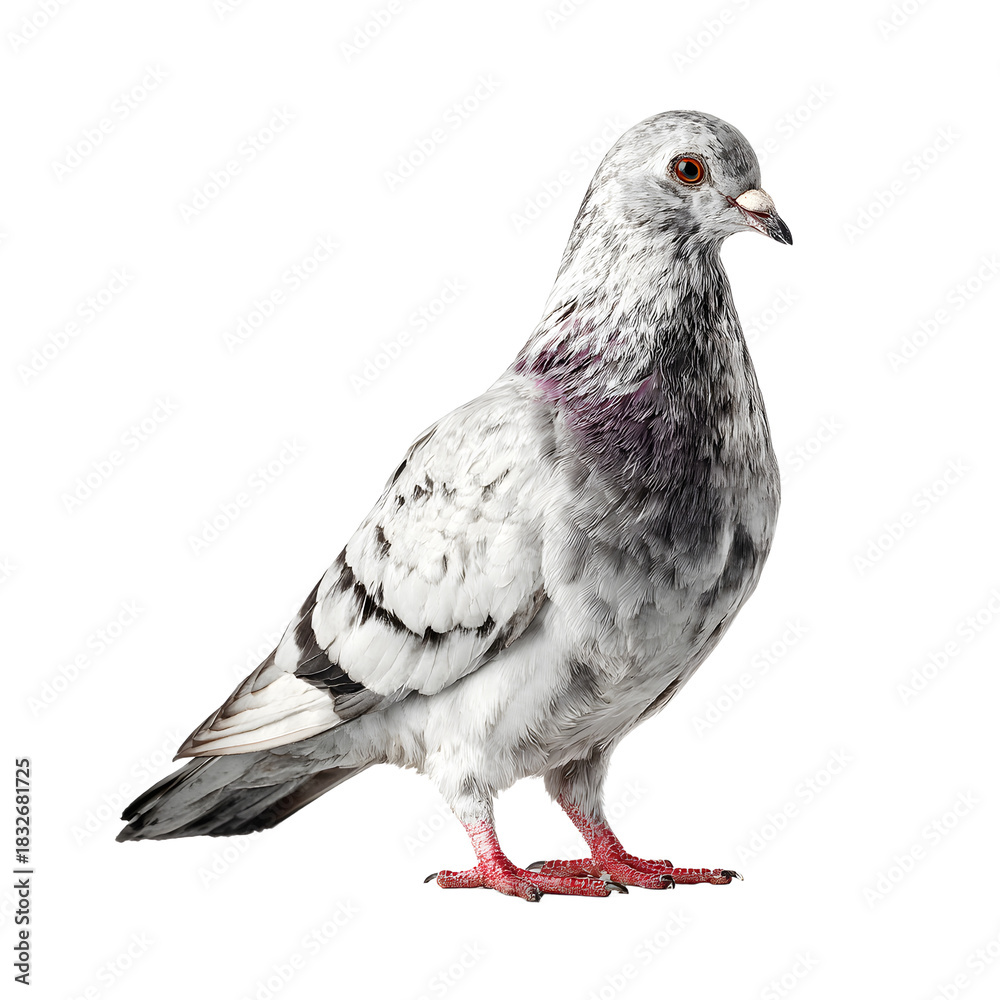 Obraz premium Majestic Grey Pigeon Standing Alone on White Background