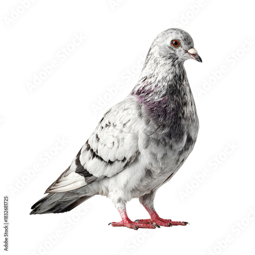 Majestic Grey Pigeon Standing Alone on White Background