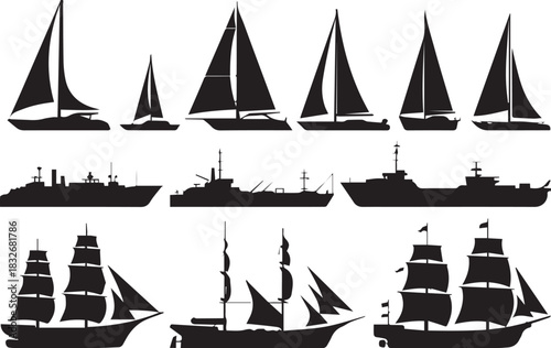 boat maritime vessel silhouettes including sailboats yachts and cargo