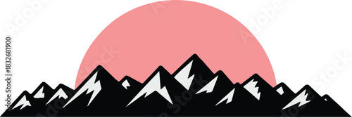 mountain silhouette sun circle vector logo design