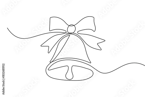 Bell continuous one line drawing minimalist outline vector ribbon christmas illustration design
