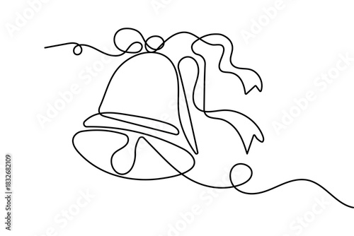 Bell continuous one line drawing minimalist outline vector ribbon christmas illustration design
