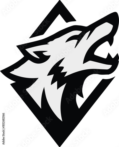wolf logo howling head geometric emblem for sports brand identity