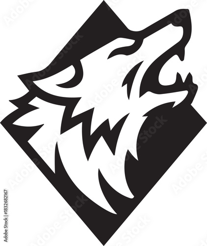 wolf logo howling head in tilted square frame vector emblem