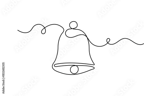 Bell continuous one line drawing minimalist outline vector ribbon christmas illustration design
