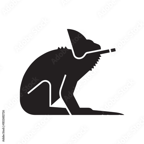 Whimsical Spiral-Tailed Lizard Silhouette with Curious Symbolic Smoke and Playful Expression.