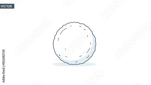 A simple cartoon illustration of a round snowball with a textured edge and subtle shading isolated on a white background perfect for winter themes