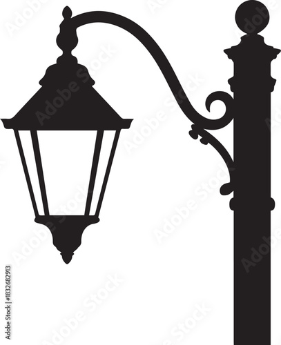 lamppost lantern silhouette vector streetlight pole scrollwork icon