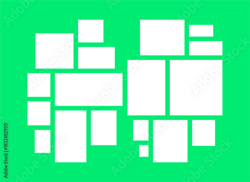 Pictures or photos frame collage, page grid layout abstract photo frames and digital photo wall template
