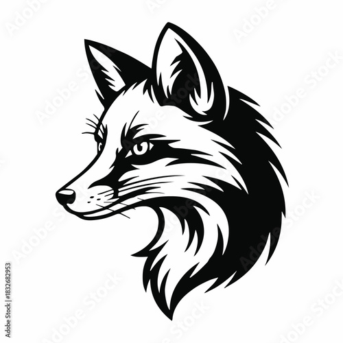 fox emblem vector minimal black white head profile for badge