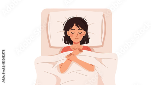 Young woman peacefully sleeping in her bed, enjoying a moment of serene slumber and rejuvenation