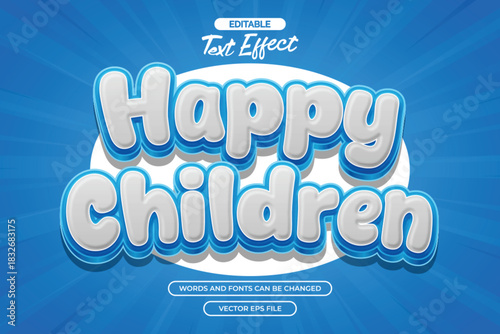 Happy cildren editable text effect with blue comic background