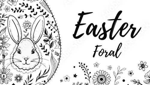 Whimsical hand drawn easter egg with bunny face and floral accents featuring the text easter floral in a script font on a white background