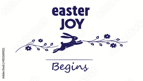 Easter joy begins with a leaping bunny and floral decorations a simple and elegant design celebrating the spring holiday