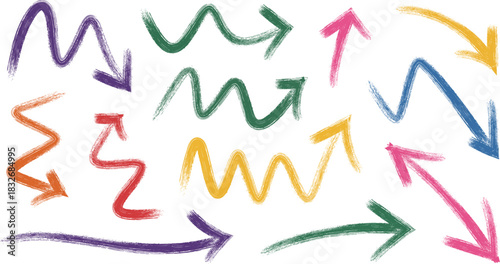 Colorful hand drawn arrows set on white background illustration