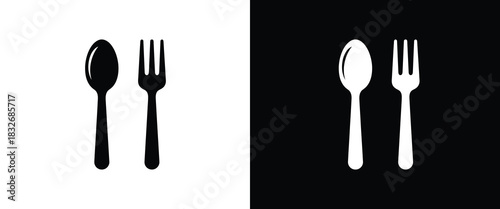 Spoon and Fork Icons Vector Set Isolated on Black and White Background