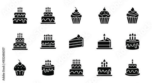 Cake and Cupcake Collection Black Silhouette Vector Graphics