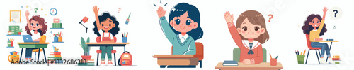 vector of a female student raising his hand