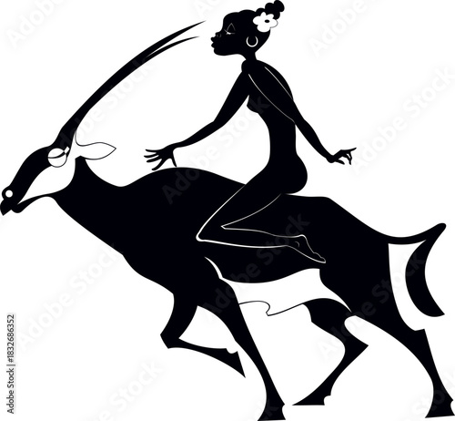 Pretty young African woman rides on antelope