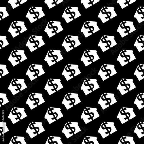 Dollar house seamless pattern isolated on black background