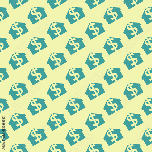Dollar house seamless pattern isolated on color background