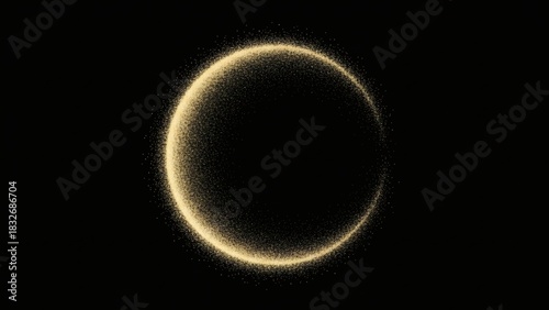 Glowing golden ring of light particles on a black background