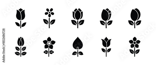 Black Flower Icons Simple Floral Designs for Digital and Print Projects