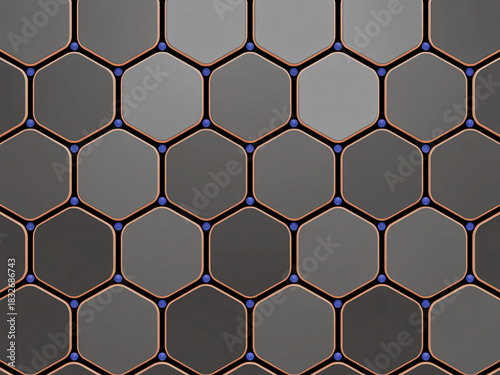 Dynamic honeycomb pattern for modern technology or science concepts with striking blue accents and metallic sheen, perfect for background visuals