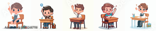 vector of a male student raising his hand