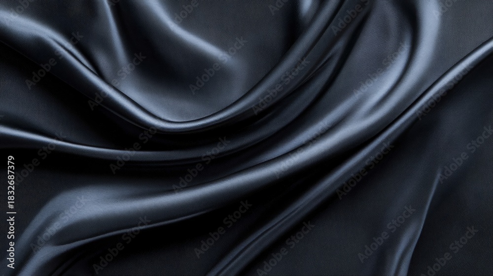 Fototapeta premium Elegant Wavy Black Silk Texture with Smooth Satin Background for Fashion and Interior Design Use