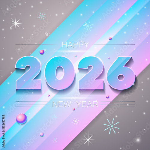 Modern Gradient New Year 2026 Vector Design with Snowflakes and Abstract Elements