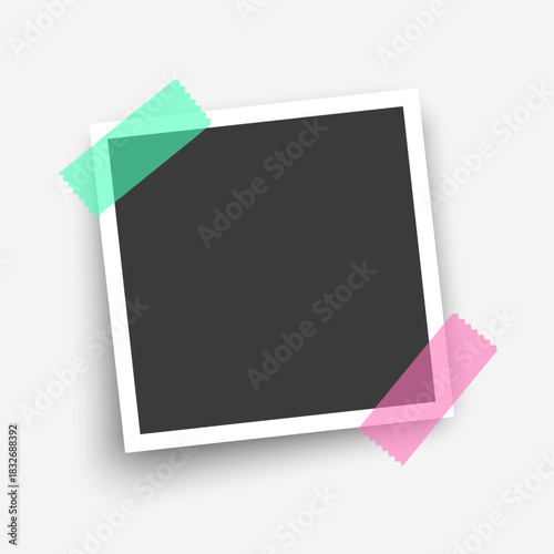 Retro instant photos with colorful adhesive tapes creating a vintage and nostalgic, Blank Instant Photo Frame with Colorful Tapes