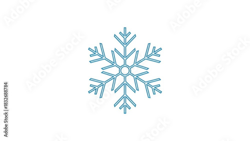 A stylized blue line drawing of a snowflake icon with six symmetrical points on a clean white background representing winter and cold