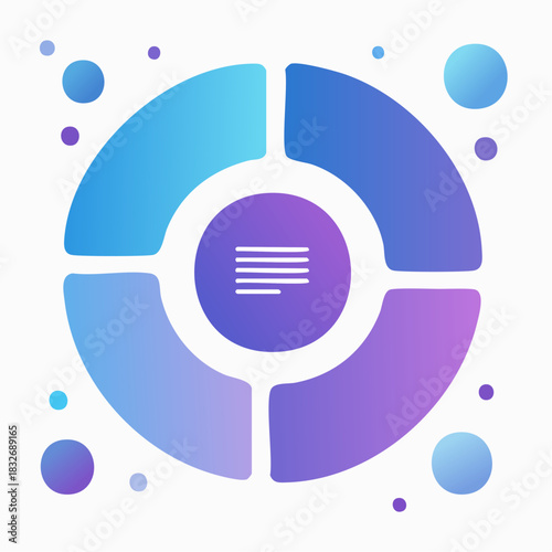 A stylized circular diagram composed of four segments, with a central text icon.