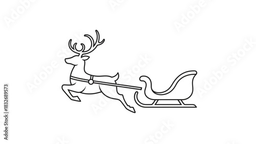 A minimalist line art illustration of a reindeer pulling a sleigh perfect for christmas and holiday designs