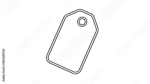Simple black outline of a blank price tag or label with a hole for hanging isolated on a white background perfect for design and marketing concepts
